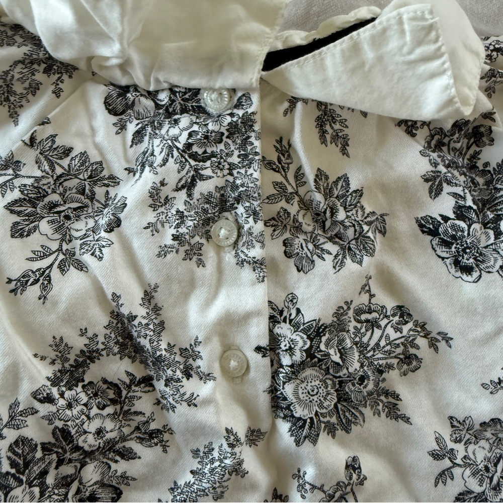 JANIE JACK BLACK white girls Floral Toile puff sleeve blouse top size 6-12M - Picture 4 of 5